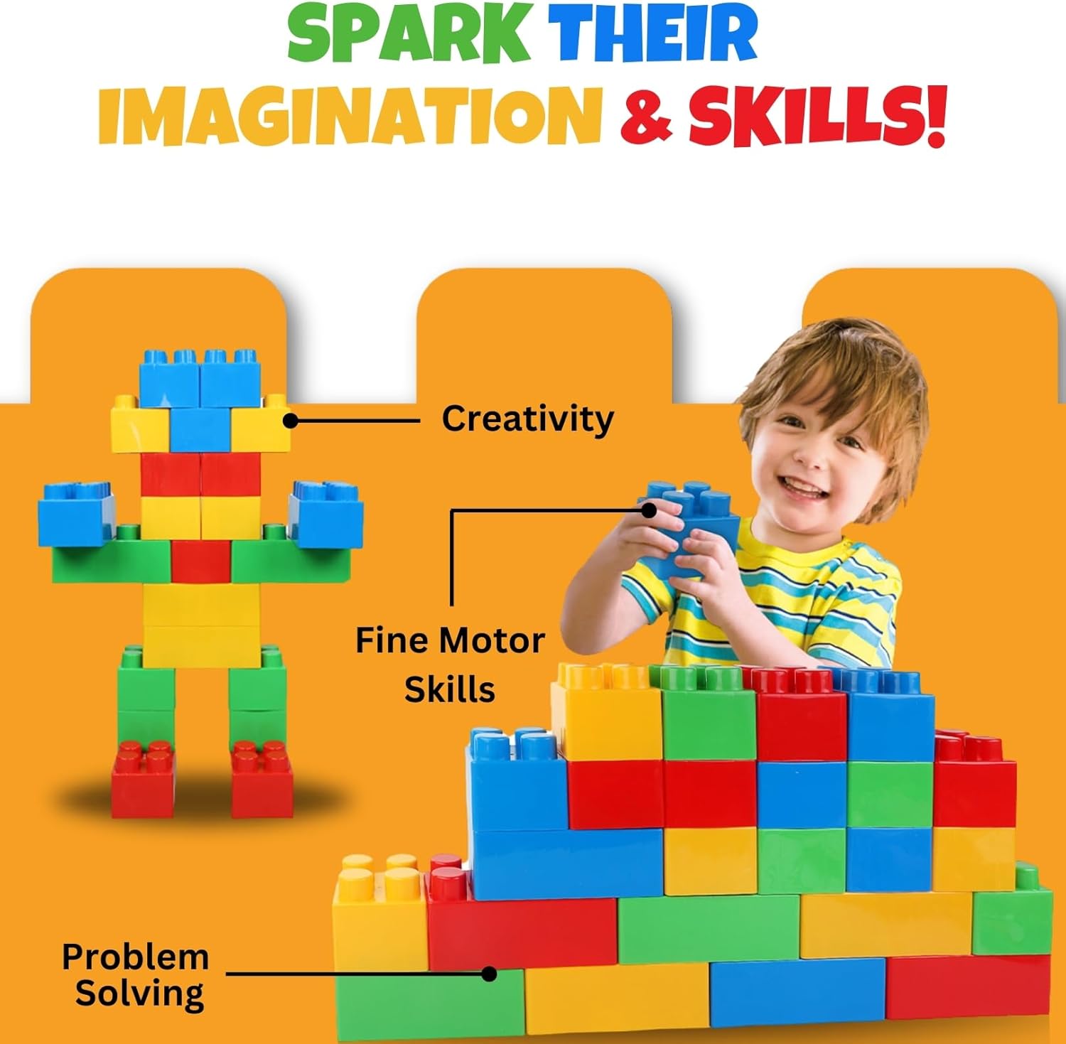 24 PCS Giant Building Blocks Starter Set for Toddlers, Plastic Large Building Blocks for Kids Creative Play, Big