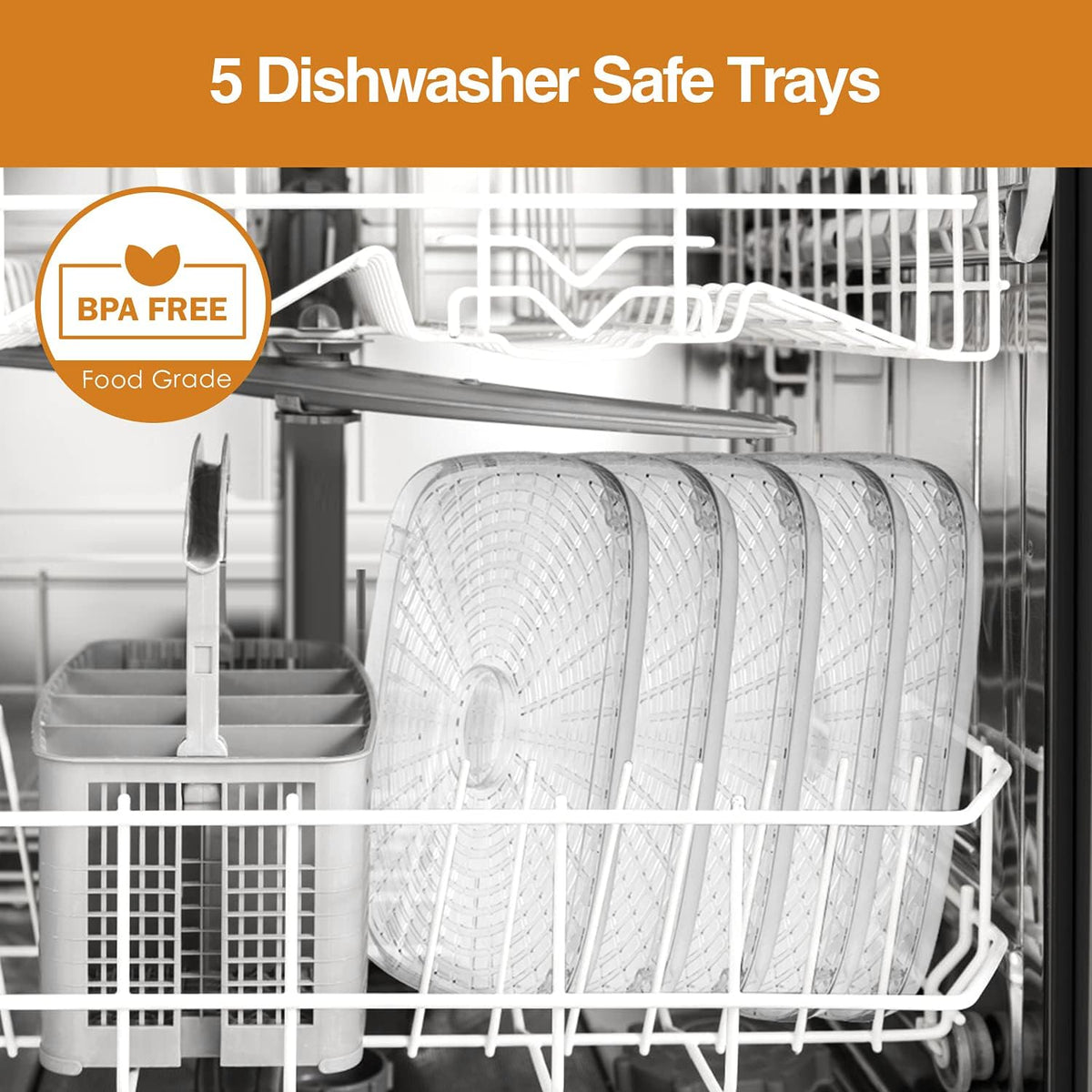 Food Dehydrator, 5 Trays, 240W Dryer for Jerky, Fruit & Veggies | BPA-Free Trays | 95-158℉ Temp | 72H Timer | 360°