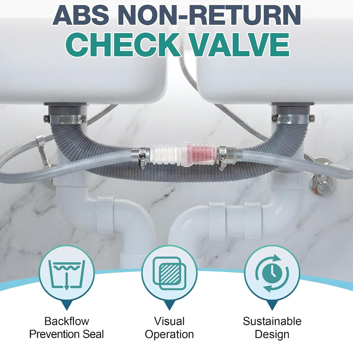 1 Pack Inline Check Valve with Hose Clamps for 3/4 and 1 In Water Lines