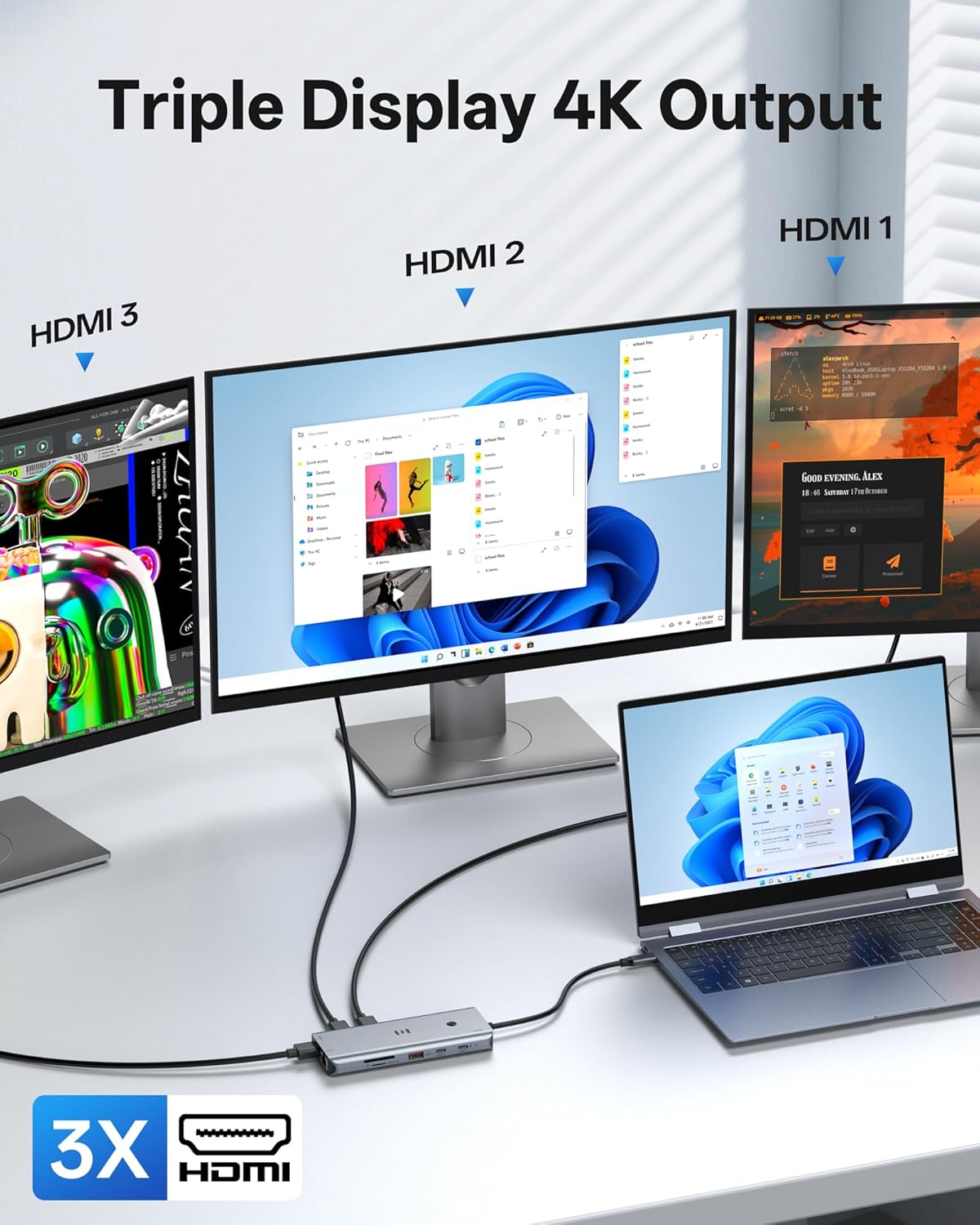 Selore USB C Docking Station 3 Monitors 3 HDMI 13-in-1 Laptop Hub | Triple HDMI, 10Gbps USB A/C 3.1, 100W PD