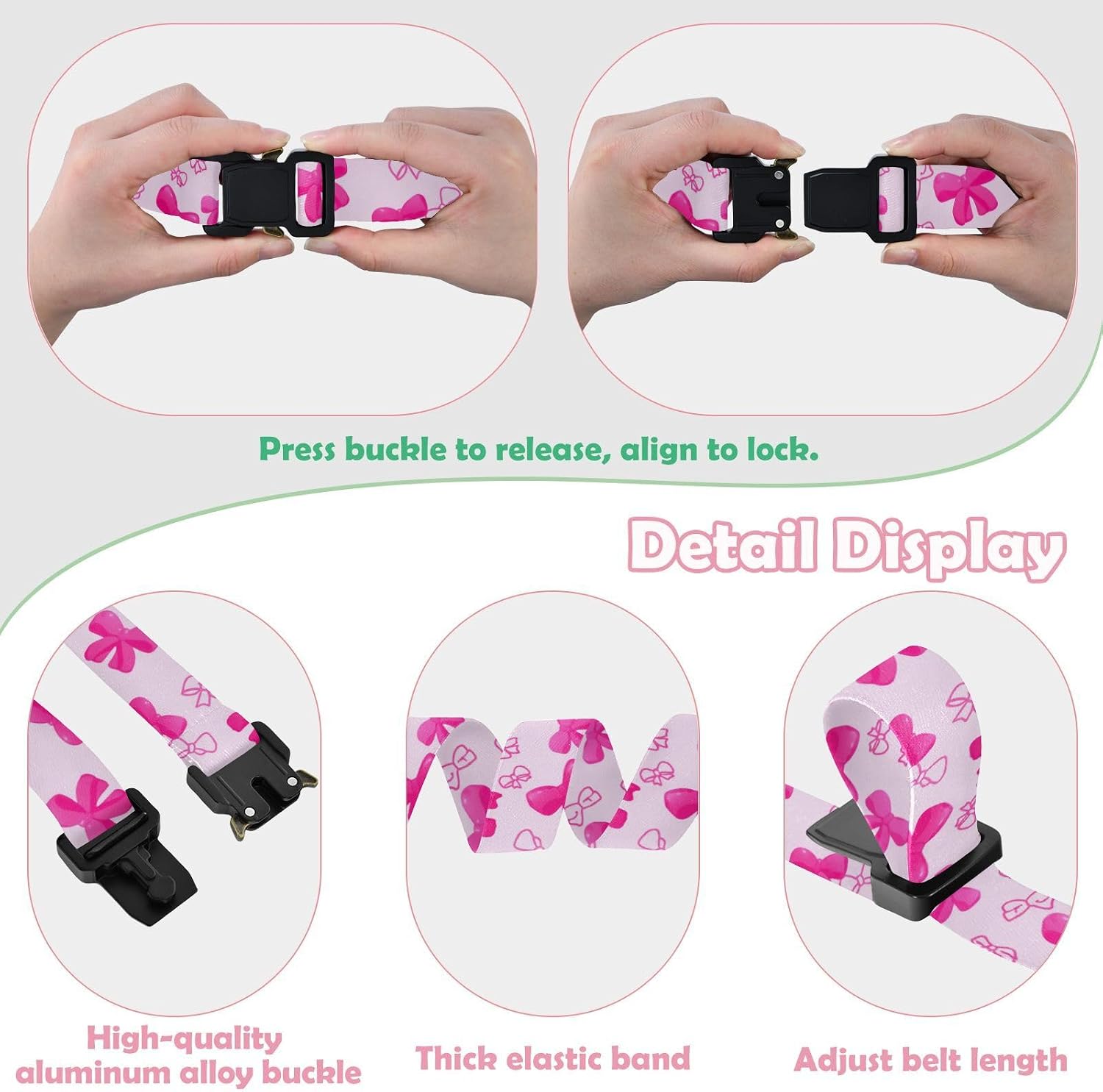 Bow Tie Adjustable Kids Elastic Belts, Girls Boys Stretch Waist Belt with Aluminum Alloy Buckle