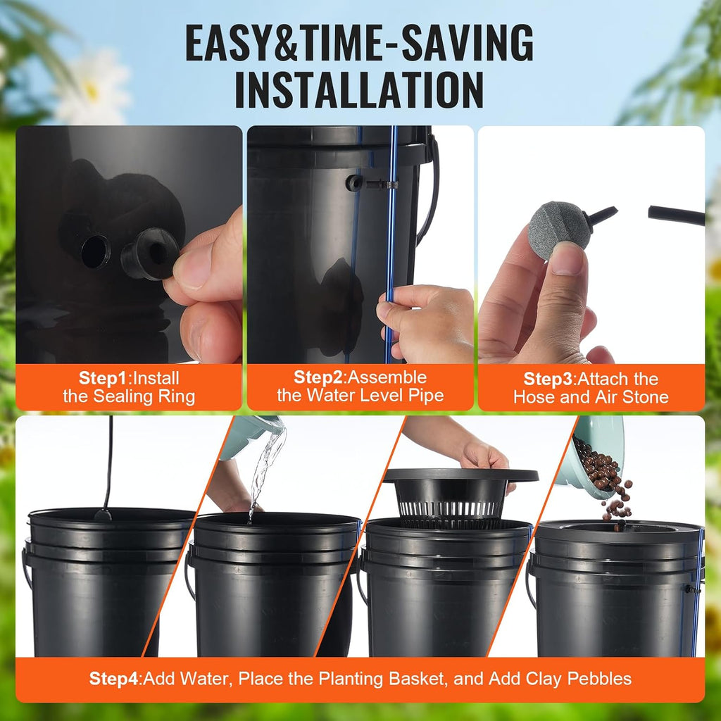 DWC Hydroponics Grow System, 5-Gallon Deep Water Culture with Top Drip Kit, Air Pump, Air Stone, Water Level Device