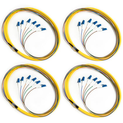 4Pack LC UPC 6 Fibers OS2 Single Mode Bunch Fiber Optic Pigtail, SingleMode 9/125 LC-UPC Fiber Pigtail, 1.5m (5ft)