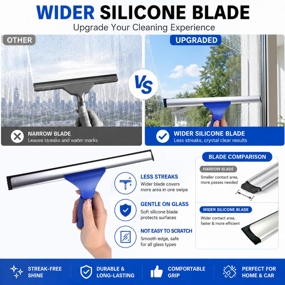 Window Squeegee Cleaning Kit with 60" Extension Pole & Rotatable Head