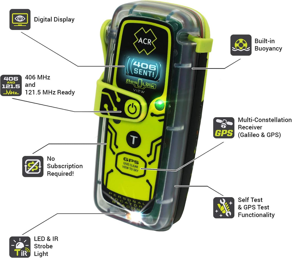 ResQLink View PLB425 - Buoyant GPS Personal Locator Beacon - 2922 | Global SOS Beacon with LCD screen - Alerts Search
