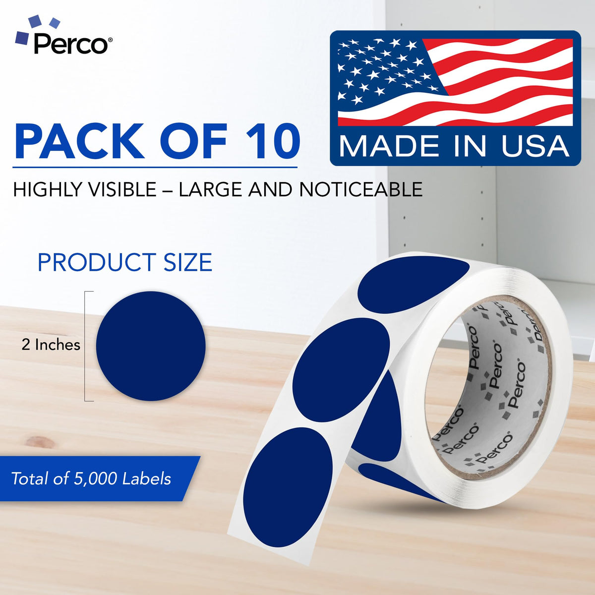 Dark Blue Perforated Round Circle Dot Sticker 2-Inch Labels — 10 Rolls, 5,000 Stickers—Business Logos, Product Labels