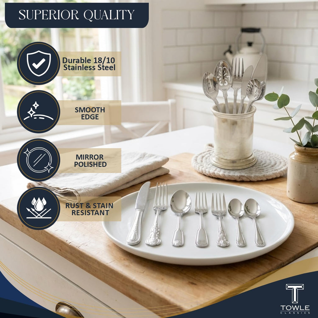 Hotel Flatware Silverware Set for 12-90 Piece 18/10 Stainless Steel Cutlery Set, Elegant Dinner Forks, Knives, Spoons