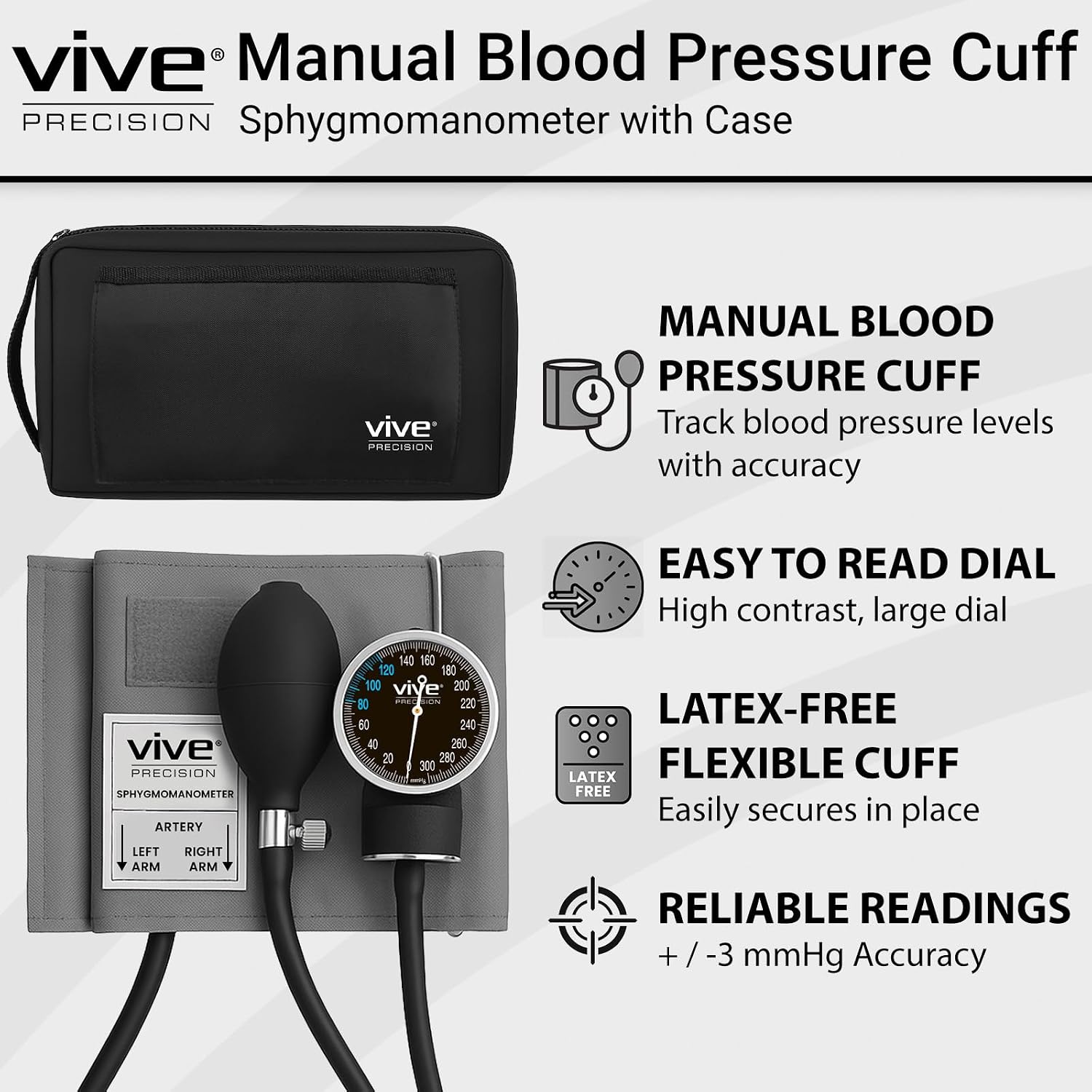 Manual Blood Pressure Cuff - Aneroid Sphygmomanometer with Case - BP Kit Monitor for Adults, Nurses - One Hand, One