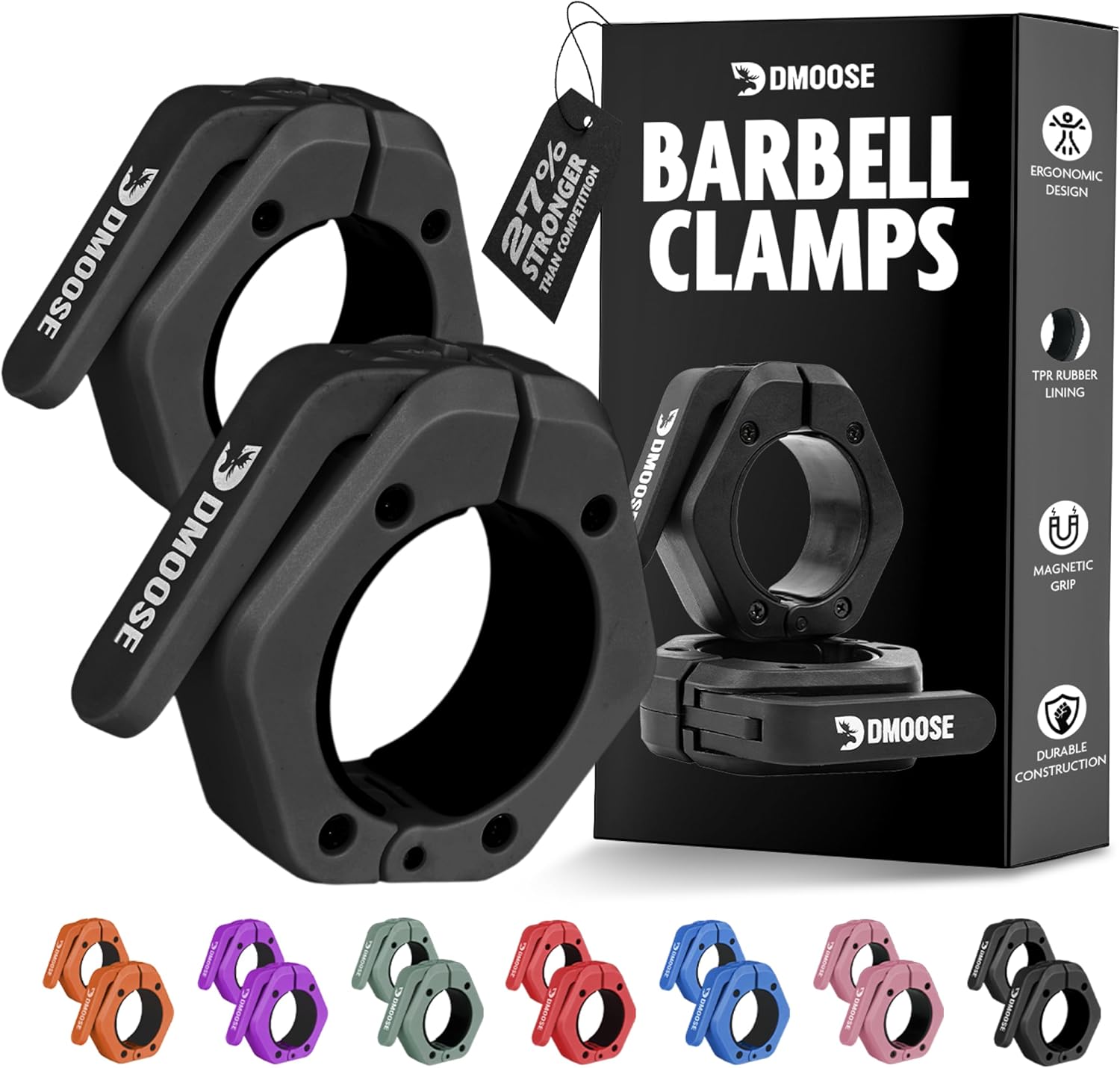 Barbell Clips 2 Inch (Pair) - Quick Release Olympic Barbell Clamps & Collars with Anti Slip TPR Grip for Secure