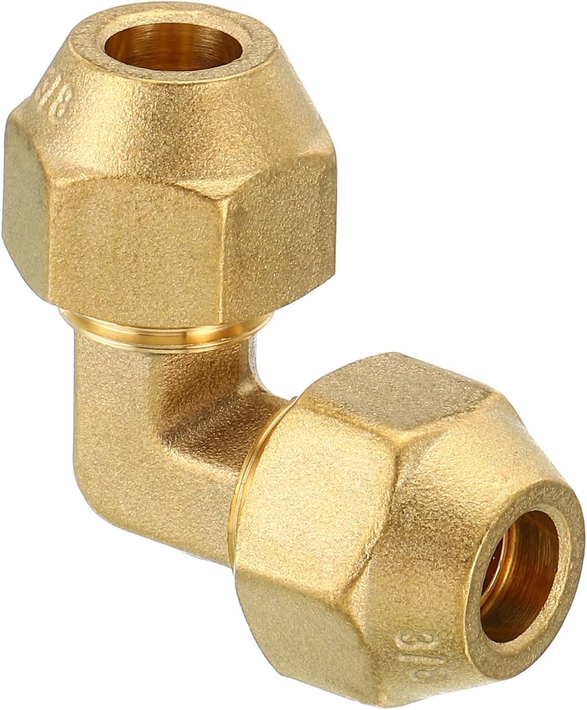 PATIKIL 3/8" x 3/8" Brass Pipe Fitting, 2 Pack Flare 90 Degree Elbow Tube Fitting Pipe Adapter Connector with Nut for Air Conditioner Refrigeration Plumbing
