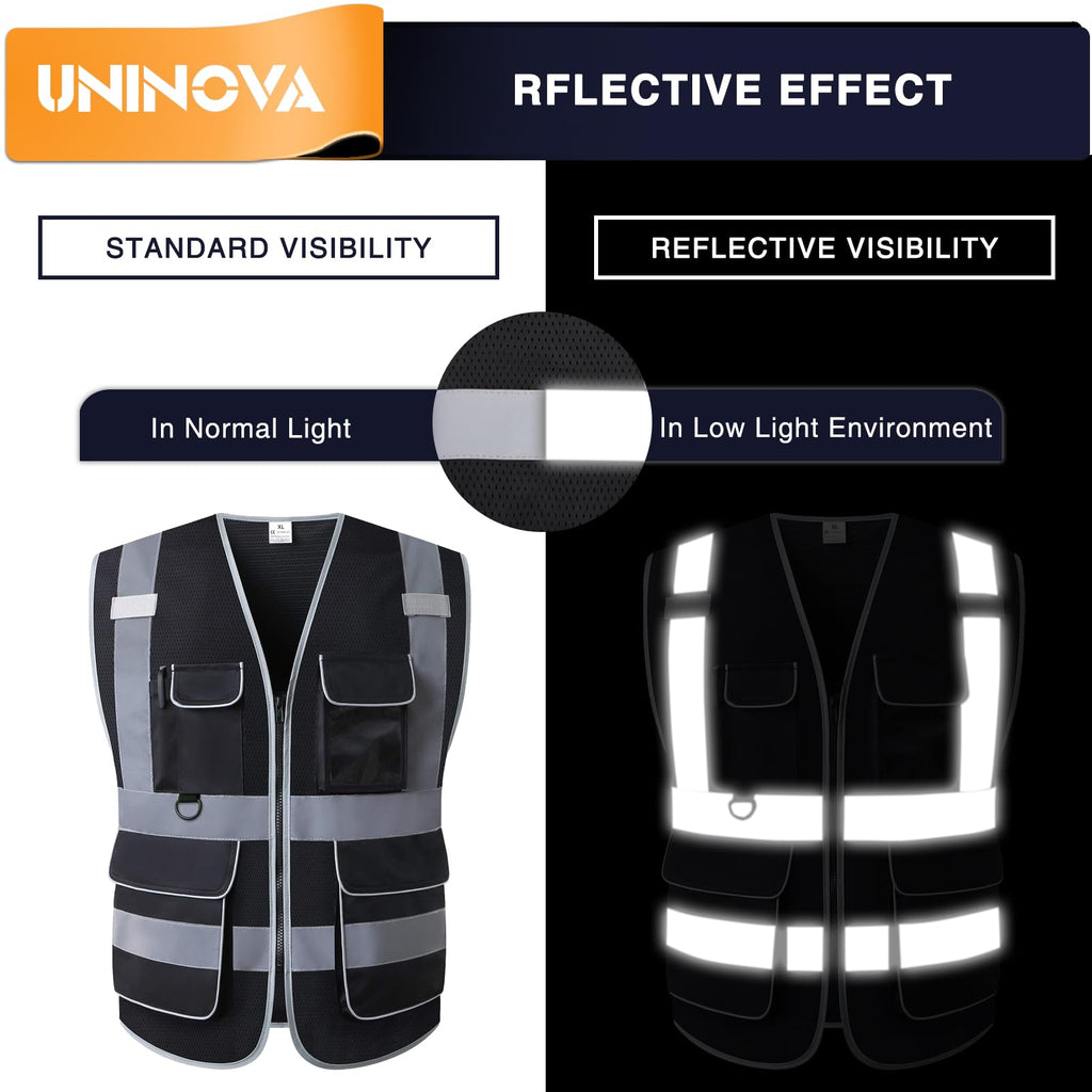 High Visibility Safety Vest - Multi Pockets Reflective Mesh Breathable Workwear, ANSI/ISEA Standards (2X-3X, Black Mesh)