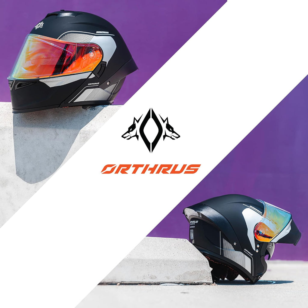 Modular Motorcycle Helmet w/ LED Lights, Full Face Helmet for Adult | 3 Flashing Mode, Flip-Up Dual Visor Sun Shield
