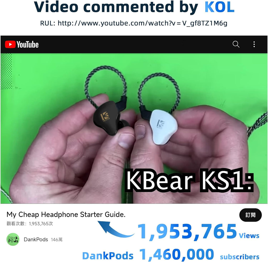 KBEAR KS1 Earphones in Ear Monitor Super Bass Wired Earbuds, Crystal Clear Sound IEM Headphones, High Resolution