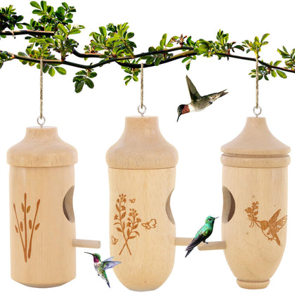Hummingbird House - Natural Wooden Hummingbird Houses for Outside Hanging, Gardening Gifts for Women, Bird Lovers 3
