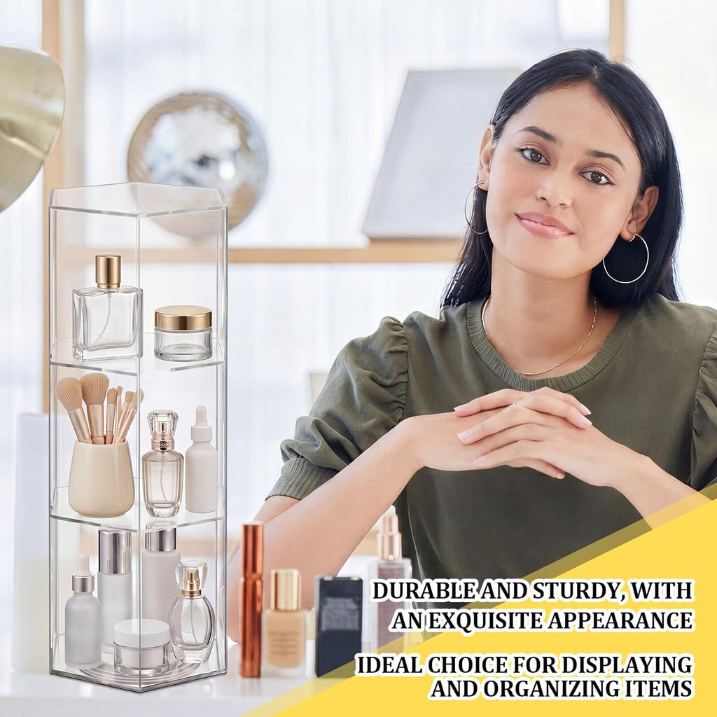 24'' H Rotating Jewelry Display Case with Lock and Keys, 360-degree Locking Acrylic Clear Cabinet for Collectibles