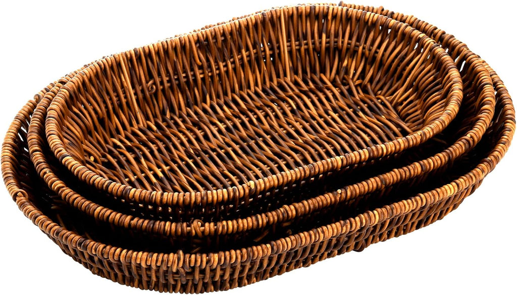 Set of 3 Wicker Baskets, Bread Baskets Sets, Tabletop Food Serving Baskets Trays, Handwoven Storage Basket Bin, Fruit