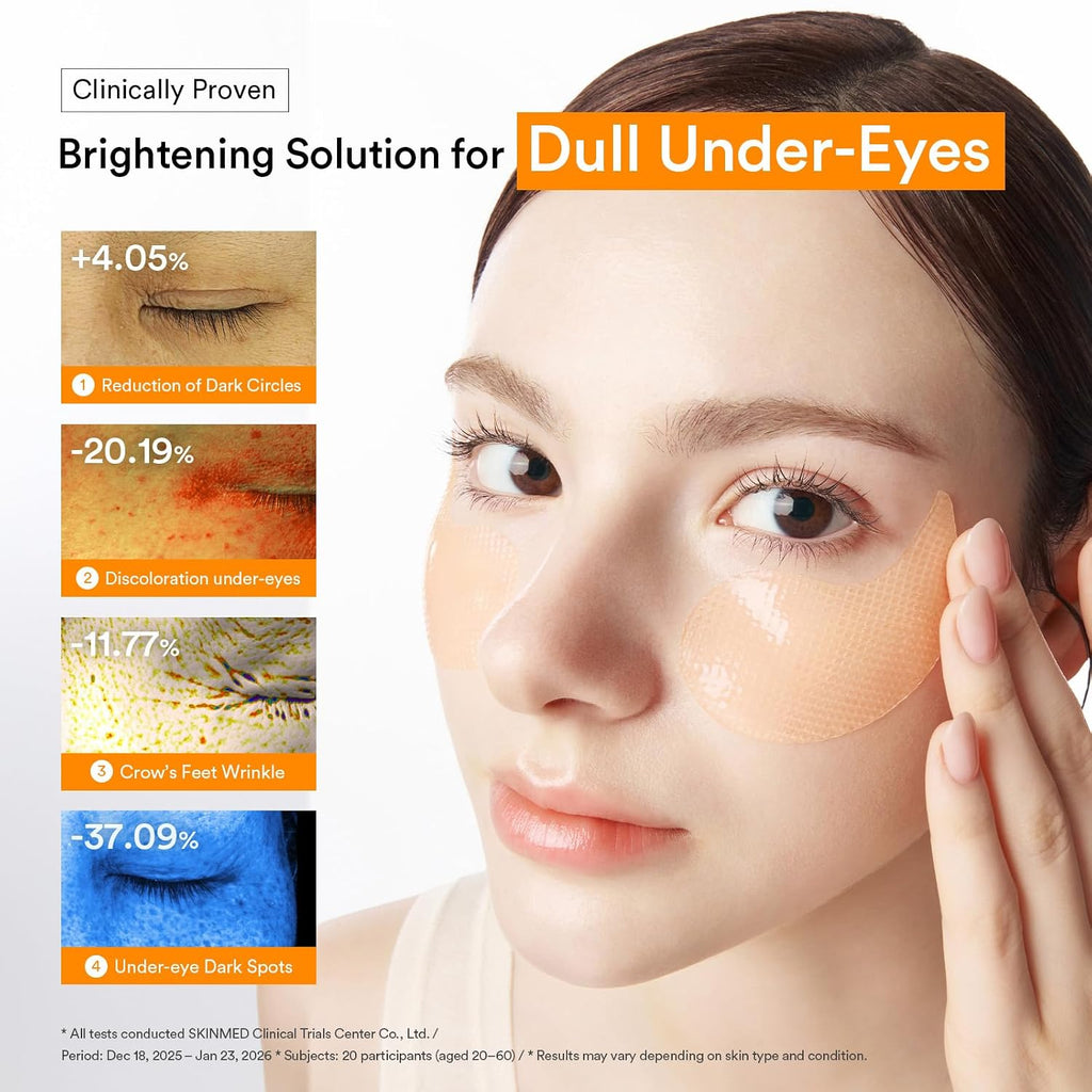Glutathione Kojic Acid Eye Patches for Radiance Dark Circles & Dark Spots, with Tone-up Jelly, 60 Count, Korean Skin