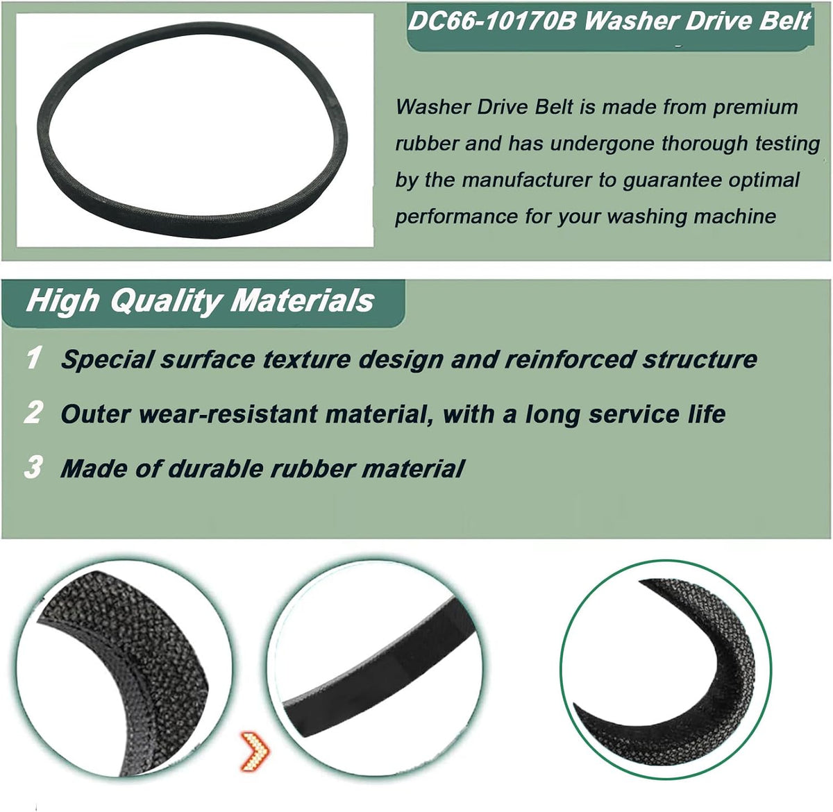 Washer Drive Belt Replace DC66-10170B Fit for Samsung Washers Washing Machine (WA40J3000AW, WA45N3050AW) Chloroprene Rubber Replaces 2072378, AP4212554, PS4212381, EAP4212381
