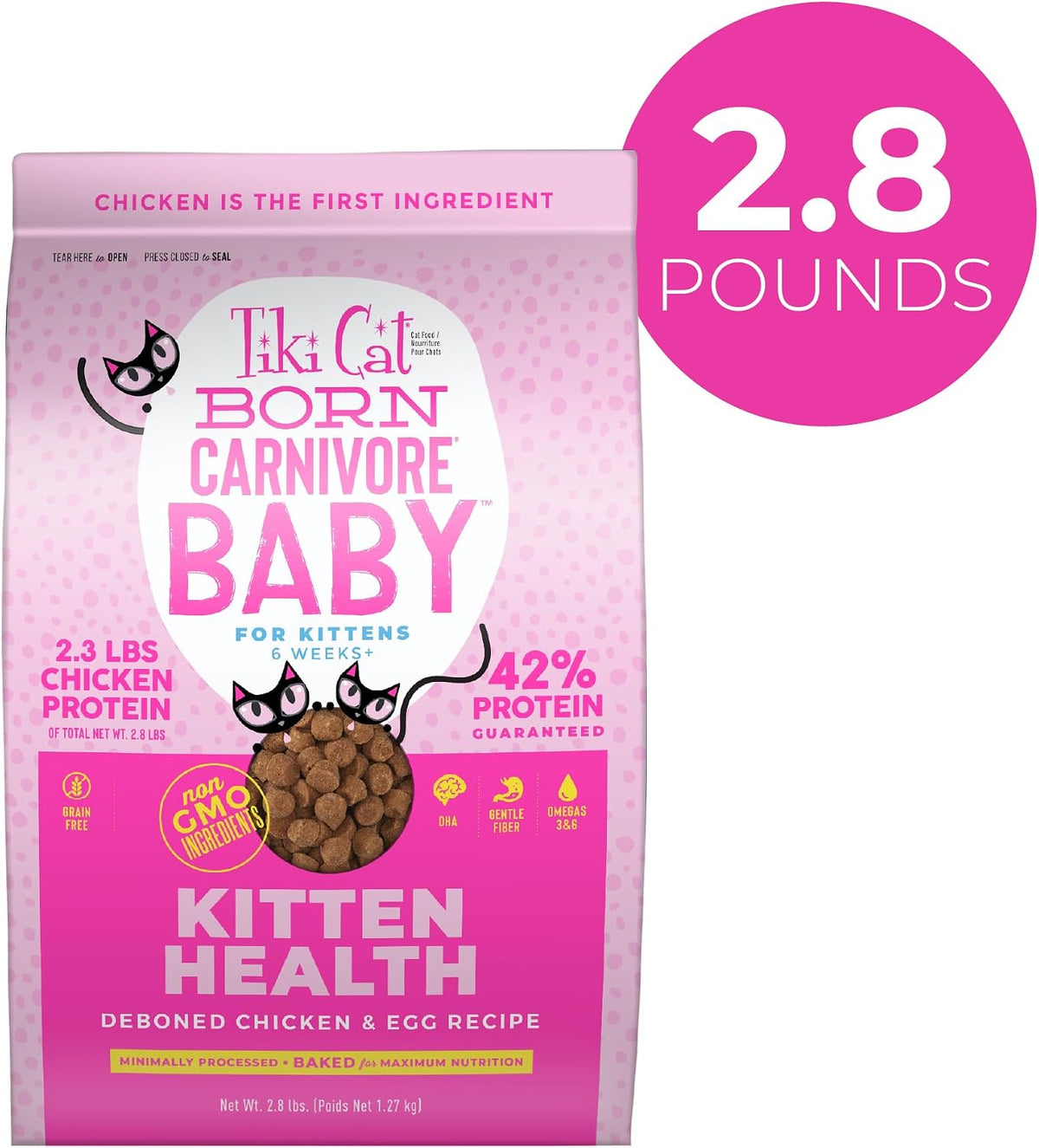 Tiki Cat Born Carnivore Baby Dry Cat Food, Chicken & Egg, 2.8 lb Bag