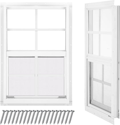 2 Pack 14'' x 21'' Shed Window White, Sliding Glass with Screen