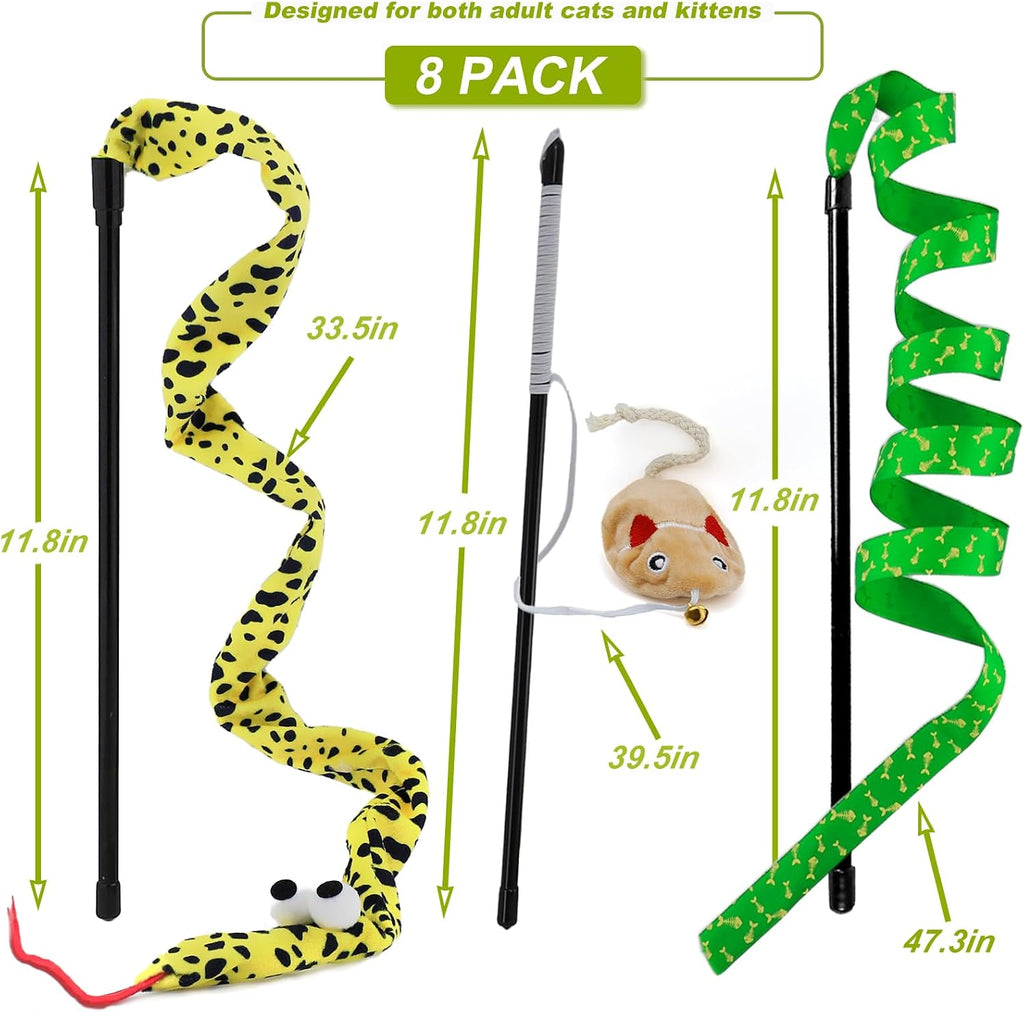 Interactive Cat Toy Wand with Catnip Mouse, Cat Teaser Wand Rainbow String for Bored Indoor Adult Cats and Kittens (8