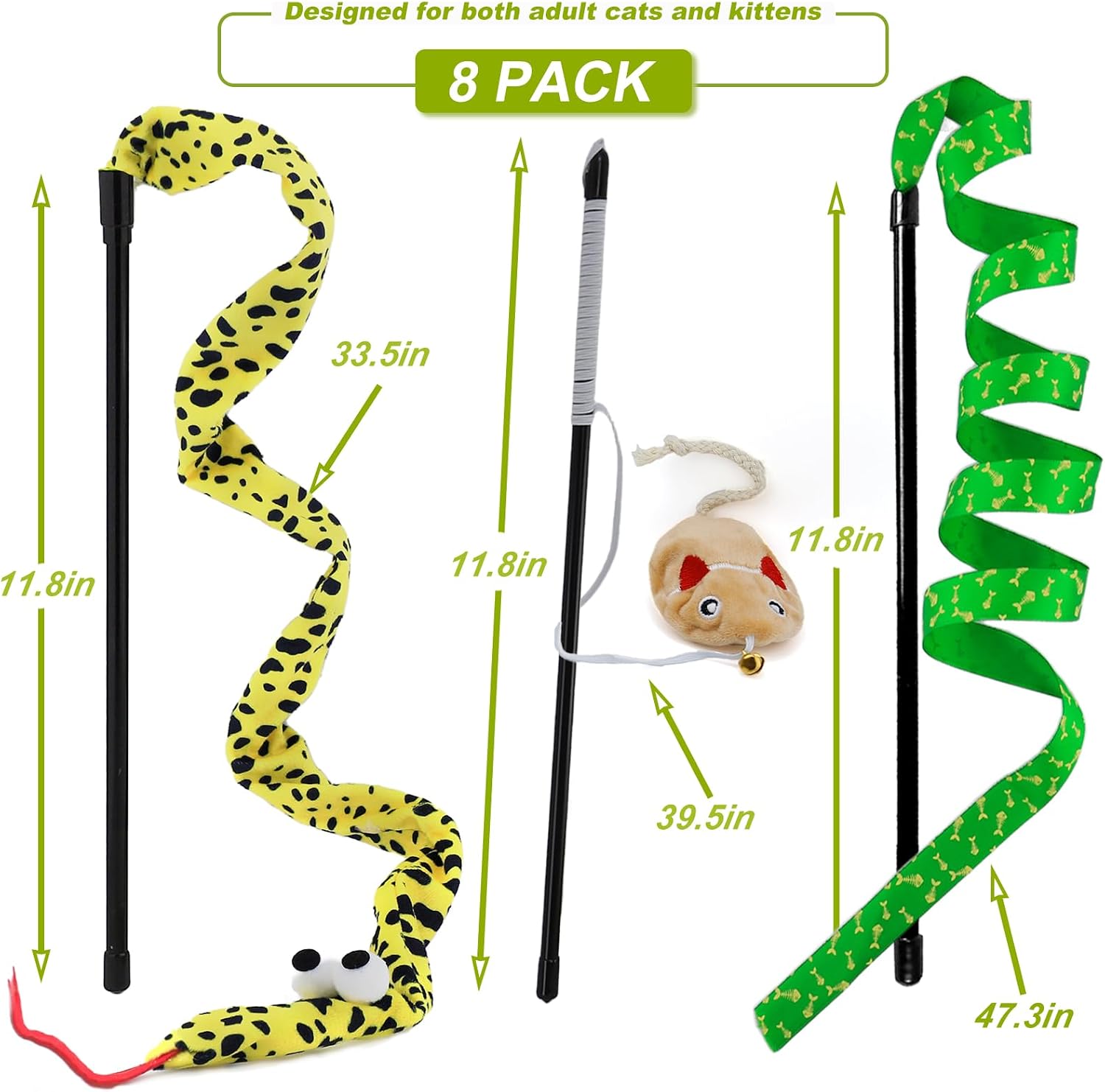 Interactive Cat Toy Wand with Catnip Mouse, Cat Teaser Wand Rainbow String for Bored Indoor Adult Cats and Kittens (8