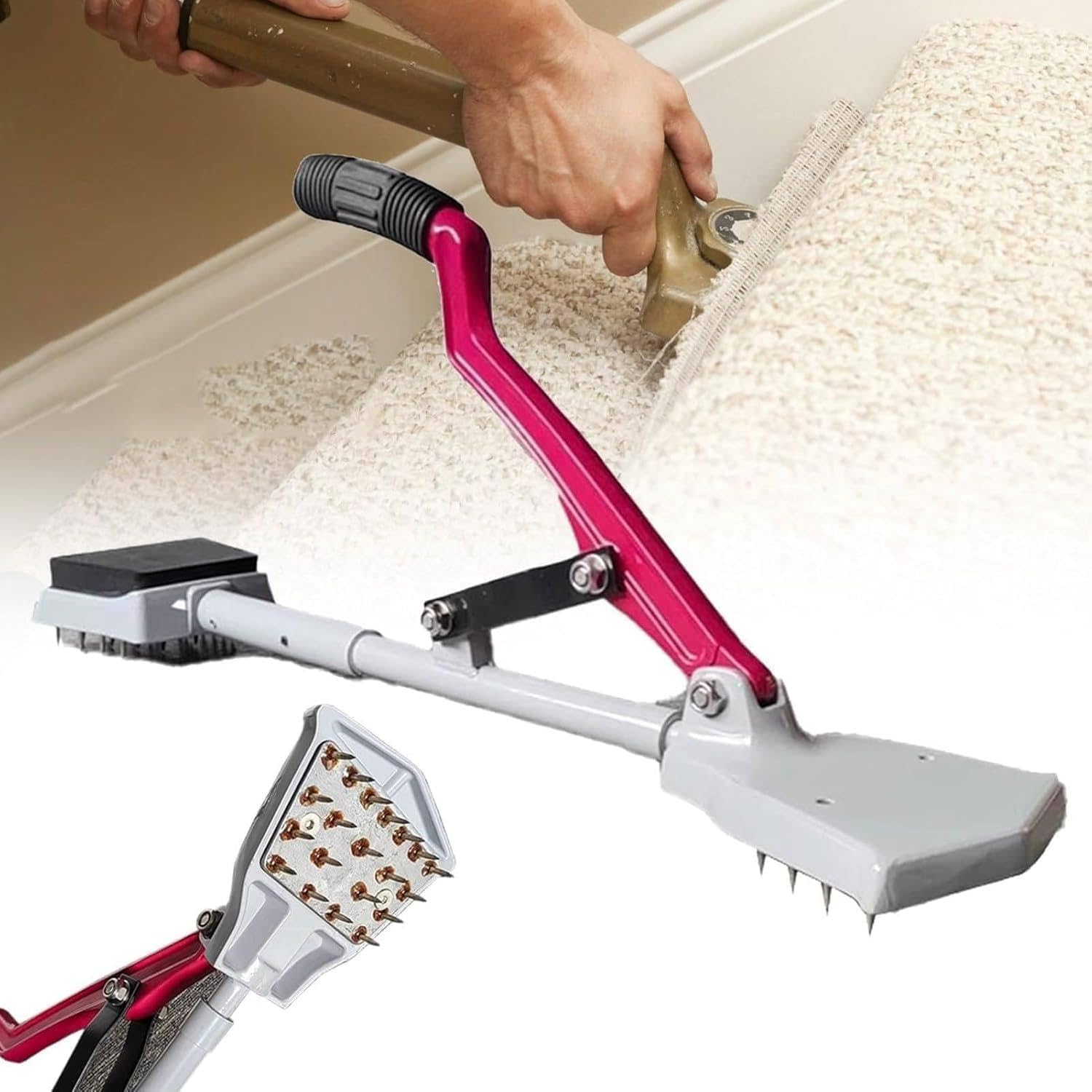 Carpet Stretcher Knee Kicker with Non-Slip Handle & Adjustable Grippers, Non Slip Handle, Carpet Installation Tool