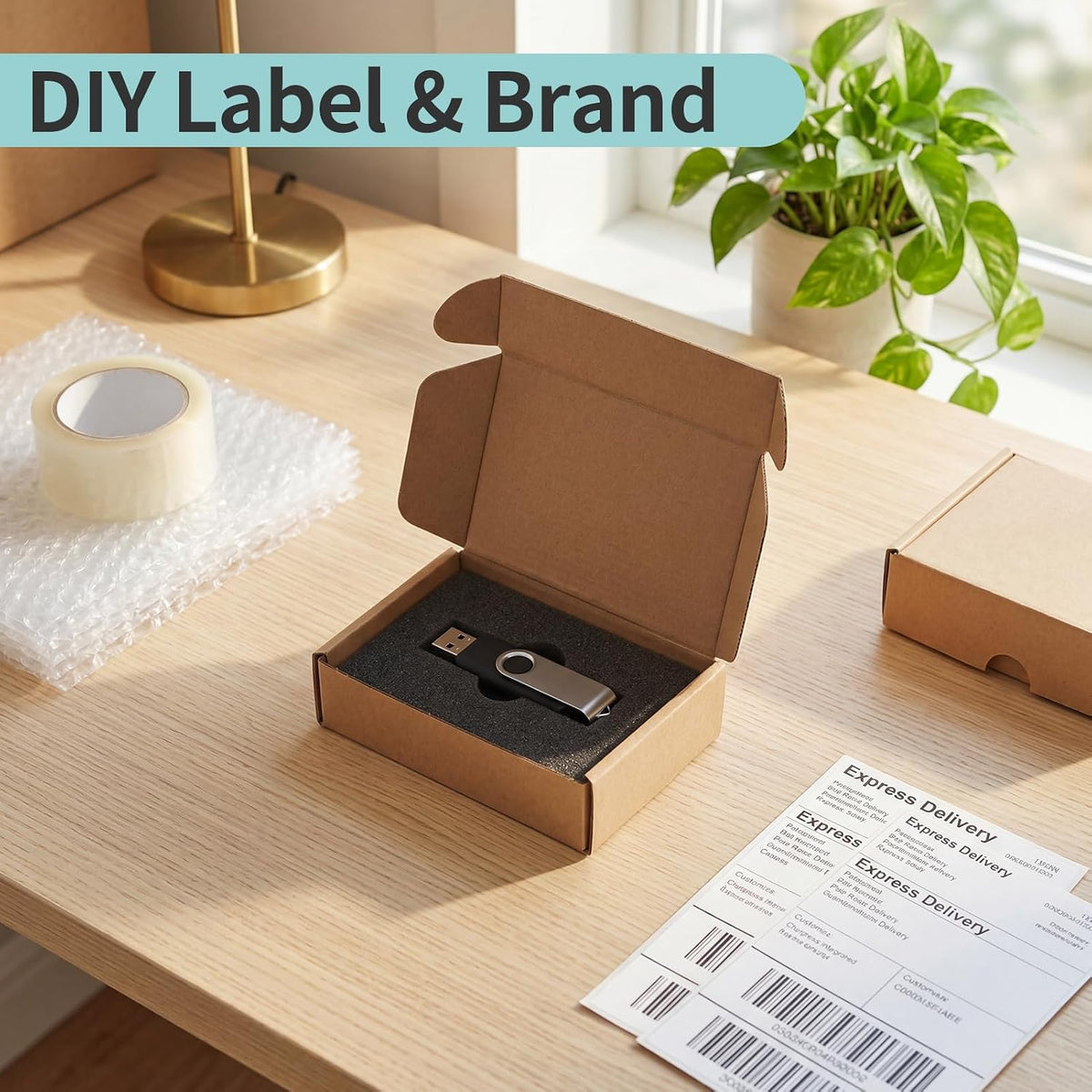 6x4x1.5 Small Shipping Boxes, 100 Pack Brown Kraft Folding Mailer Boxes, 3-Ply Corrugated Cardboard Mini Box Mailers