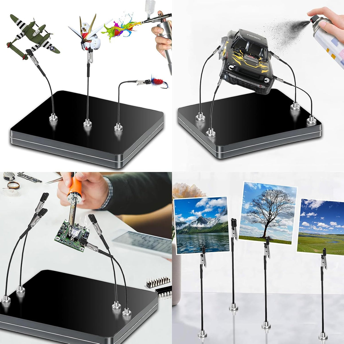 Magnetic Helping Hands, 10 Crocodile Clips, for Soldering & Model Painting