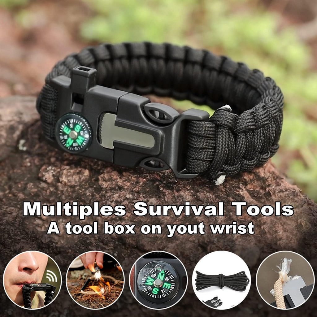 Bracelets,Survival Bracelets for Men Paracord Tactical 5-in-1 Camping Gear Kits,with 12-ft Detachable Parachute