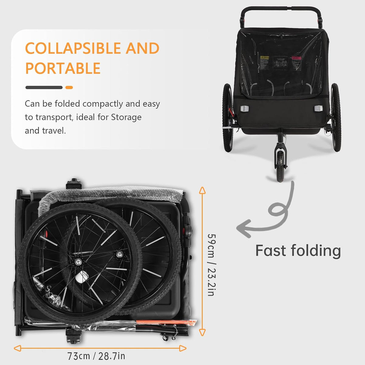 2-in-1 Kids Bike Trailer and Stroller with Suspension – Bike Trailer for 1 to 2 Children, Jogging Function, Foldable