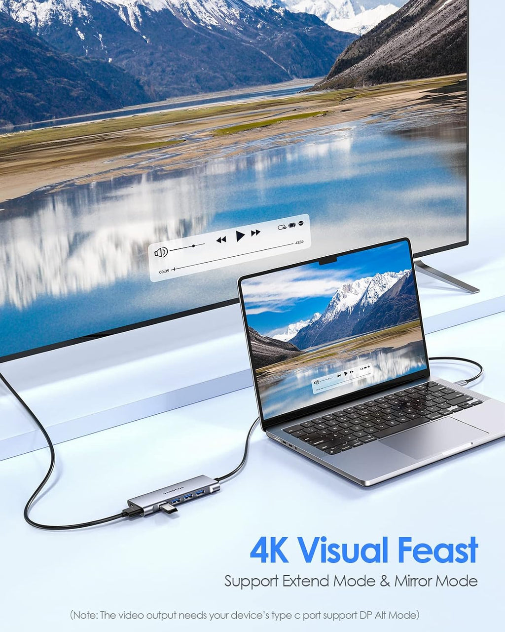 3.3FT Long Cable USB C Hub with 4K HDMI, 100W PD Charging, 4 USB 3.0 Port & LED Indicator for MacBook Pro/Air, Dell