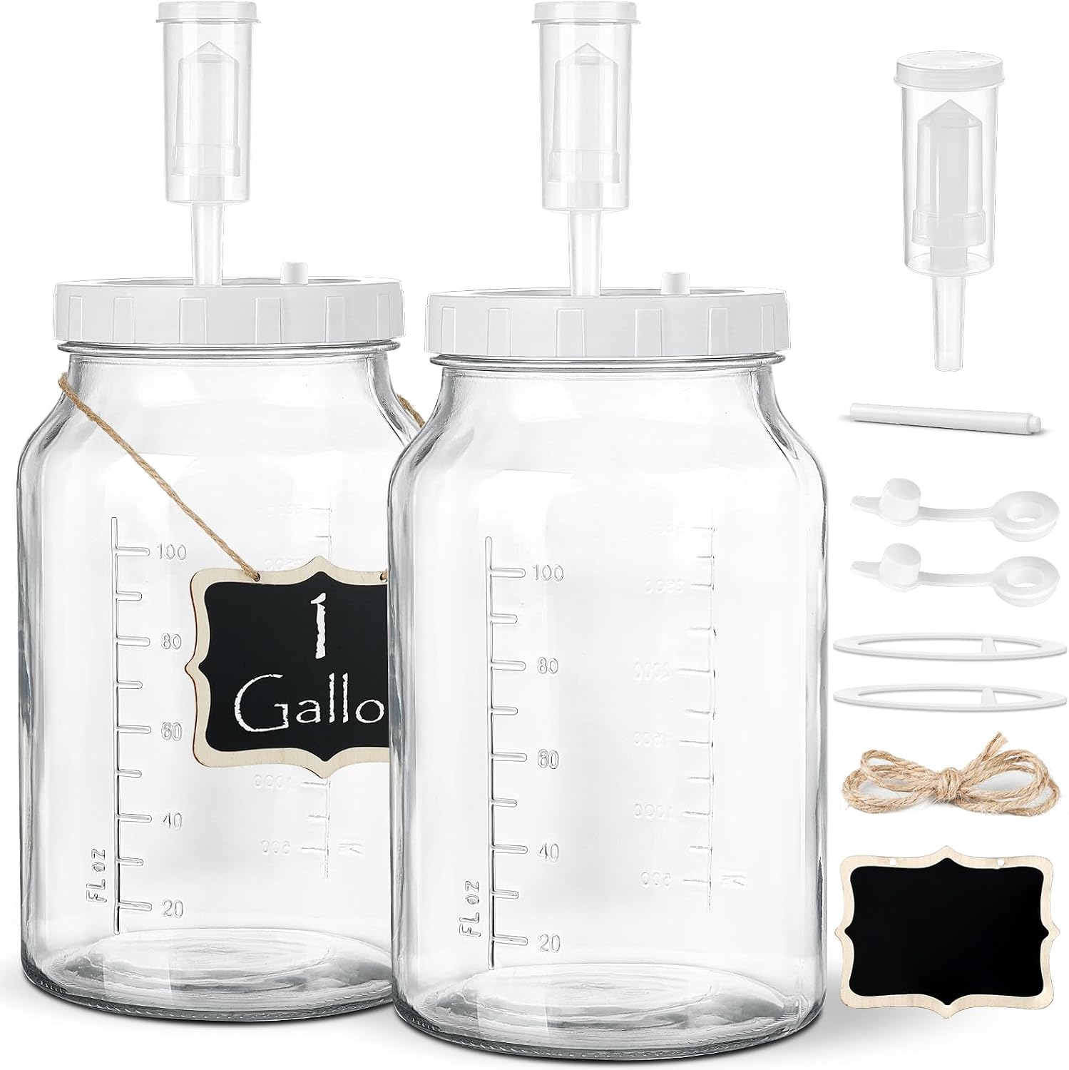 1 Gallon Fermentation Jar with 3 Airlocks & 2 Screw Lids, 2 Pack | Wide Mouth, Airtight Lids, Scale Mark, Heavy-Duty