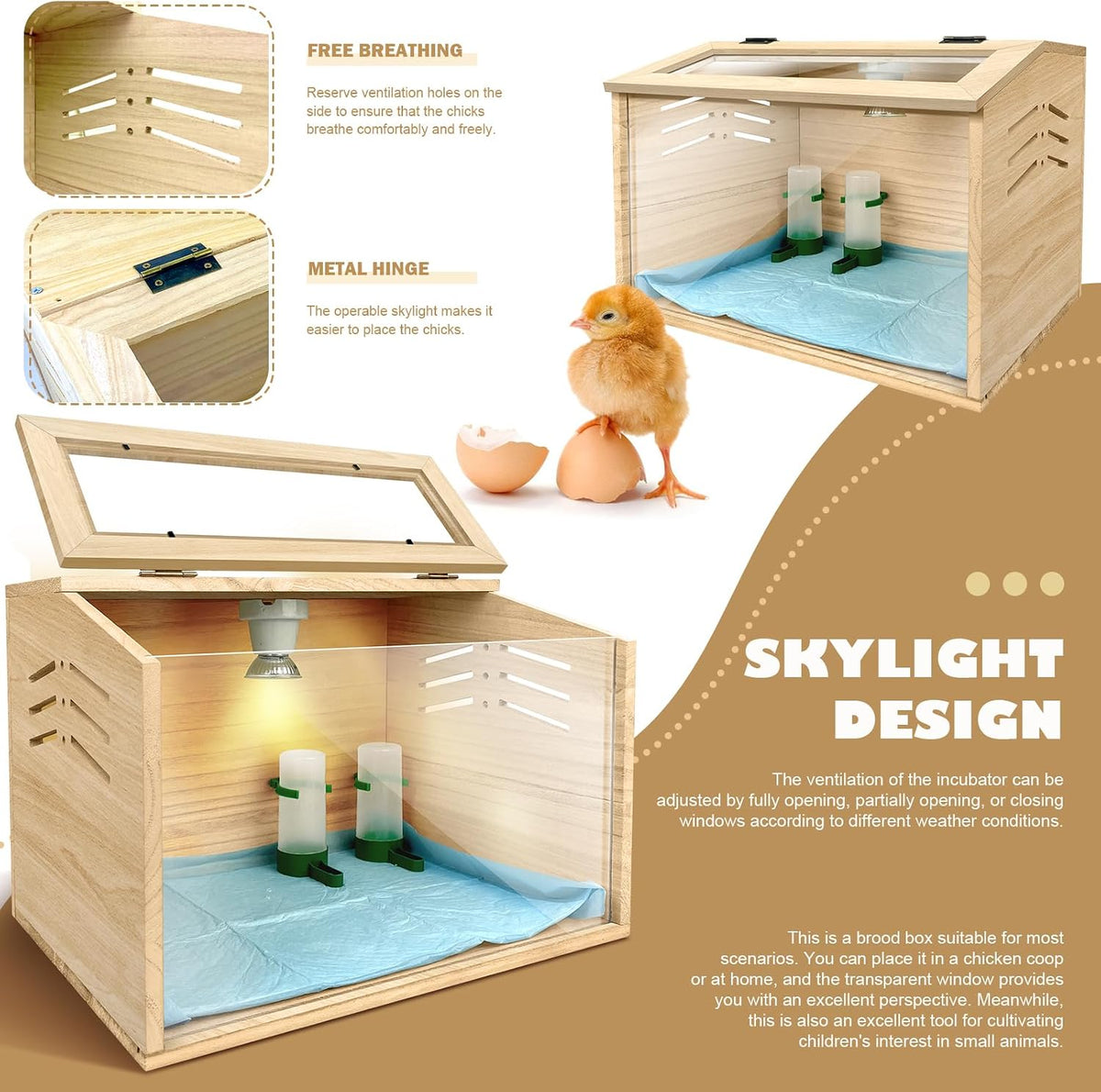 Chicken Brooder Box for Chicks & Quail with 3 Absorbent Pads, Feeder and Waterer - Adjustable Temperature Control
