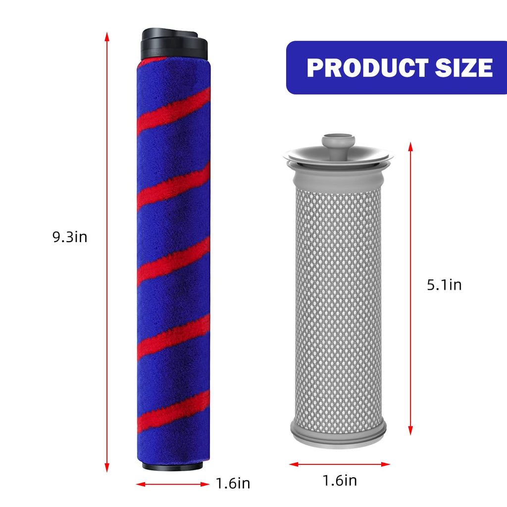 SaferCCTV Replacement Filter Compatible with Tineco A10 A11Hero/Master Vacuum Cleaner, Soft Roller Brush Compatible with Tineco Vacuum Cleaner Head, 2Pack Pre Filter with 2Roller Brush, Cleaning Brush