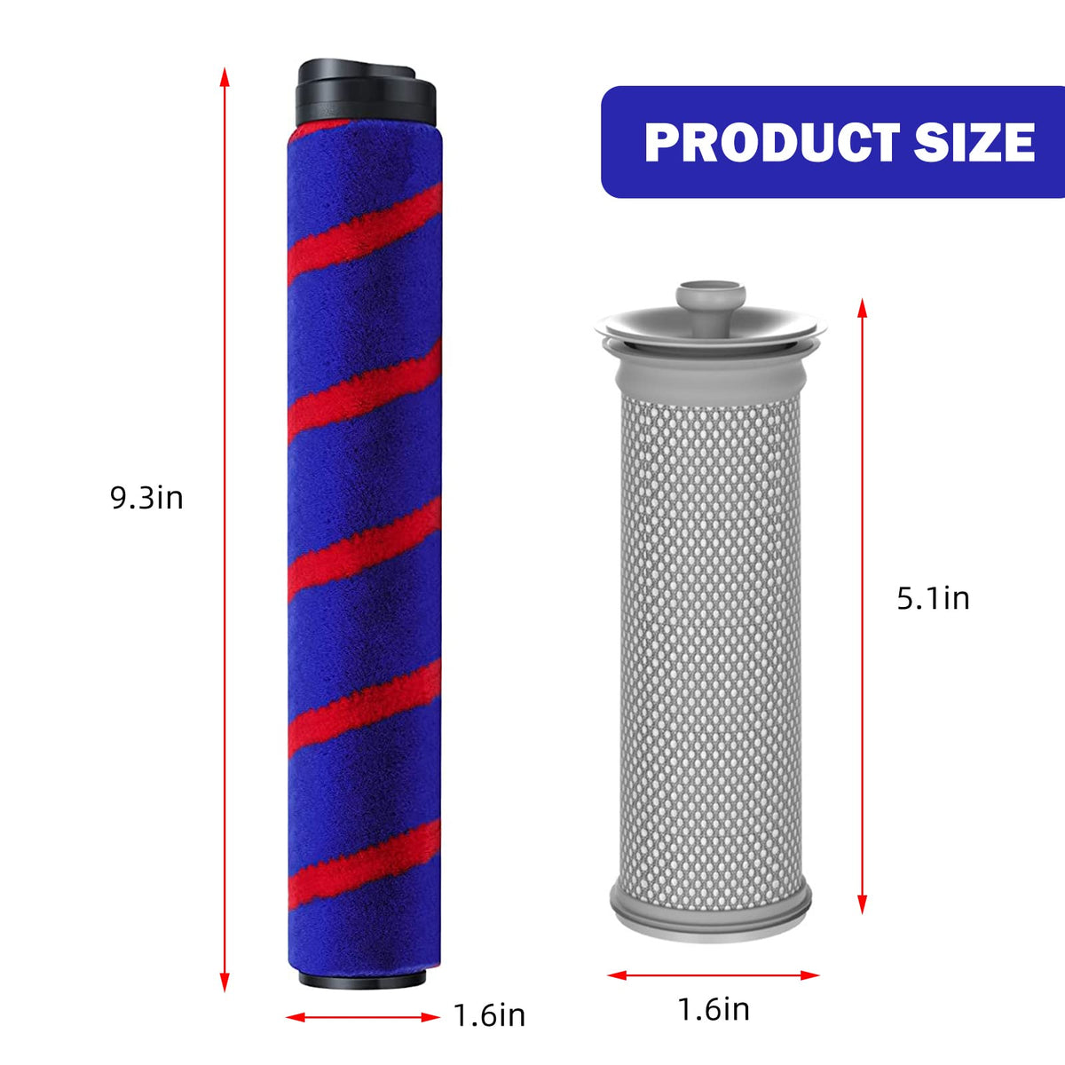 SaferCCTV Replacement Filter Compatible with Tineco A10 A11Hero/Master Vacuum Cleaner, Soft Roller Brush Compatible with Tineco Vacuum Cleaner Head, 2Pack Pre Filter with 2Roller Brush, Cleaning Brush
