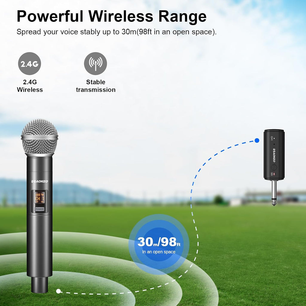 Wireless Microphone for Mic Input, UHF Metal Dynamic Handheld Multipurpose Mic with Rechargeable Receiver (Work 4hs)