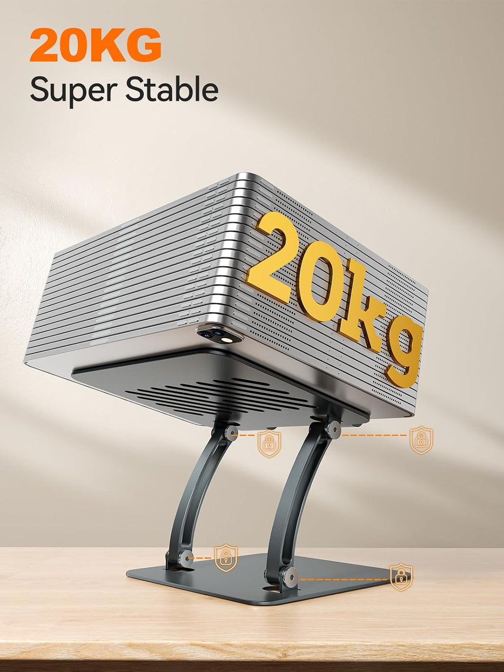 Tablet Holder Stand, Dual Rod Adjustable Aluminum Desktop Stand, Compatible with 4.7-16.9" iPads, Surface Tablets