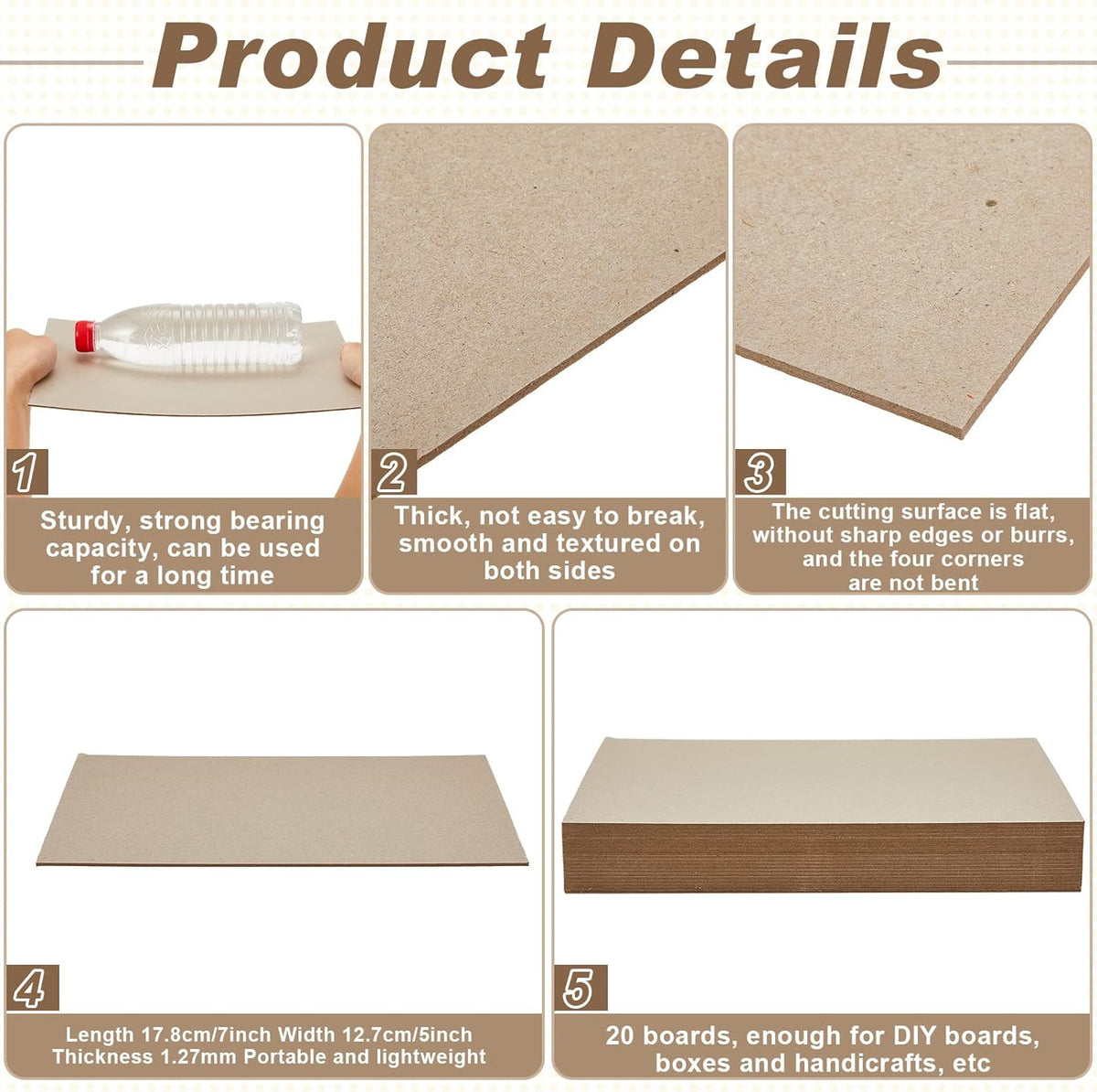 20pcs Bookboard, Chipboard for Book Binding, 7 x 5''50pt, Gray
