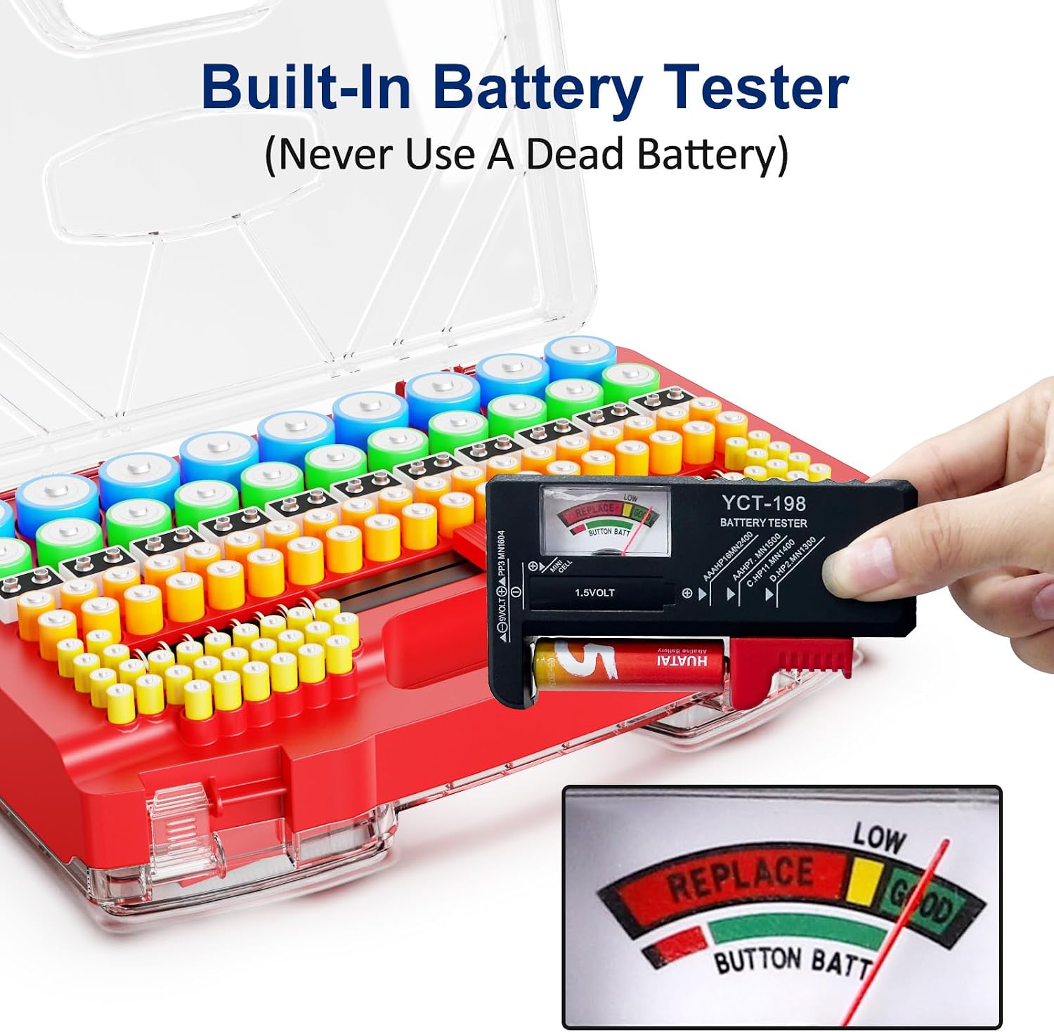 Battery Organizer Storage Holder Box Case with Tester - 285 Batteries Double-Sided Variety Pack, Holds AA AAA 4A C D