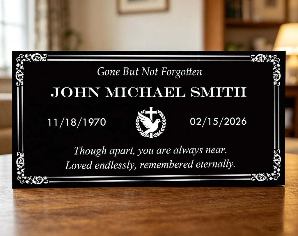 Custom Engraved Granite Memorial Stone, Personalized Photo Grave Marker, Outdoor Cemetery Garden Headstone