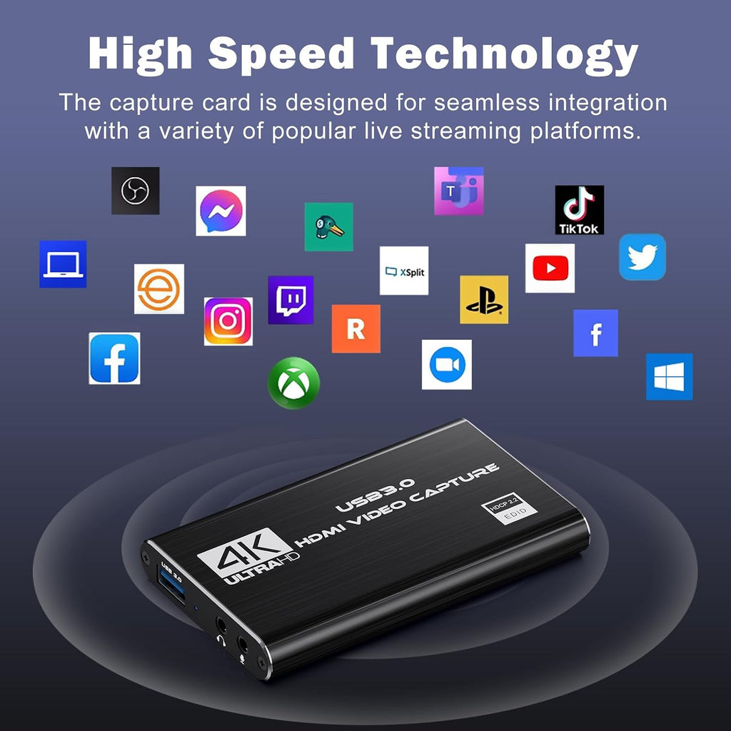 Video Capture Card, 4K HDMI Audio Capture Card Video Recorder with Mic and HDMI Loop-Out for Gaming/Live