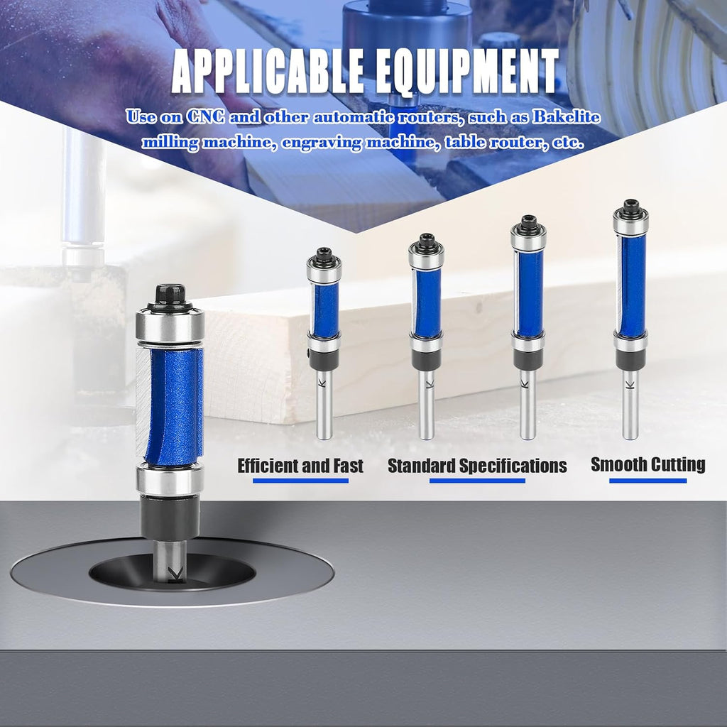 Top and Bottom Bearing Flush Trim Router Bit 1/4" Shank, 1-1/2" Cut Length | 1/2" Cutting Diameter, Carbide Pattern