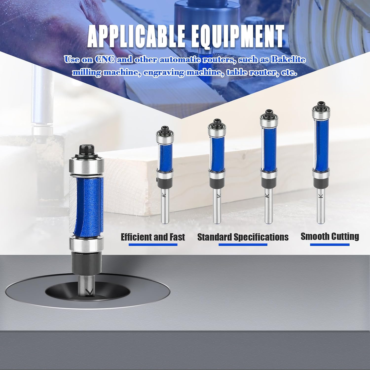 Top and Bottom Bearing Flush Trim Router Bit 1/4" Shank, 1-1/2" Cut Length | 1/2" Cutting Diameter, Carbide Pattern