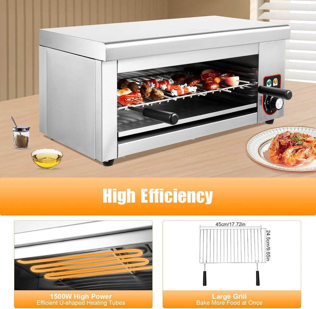 Commercial Salamander Broiler, 1500W Cheese Melter with 4 Adjustable Height