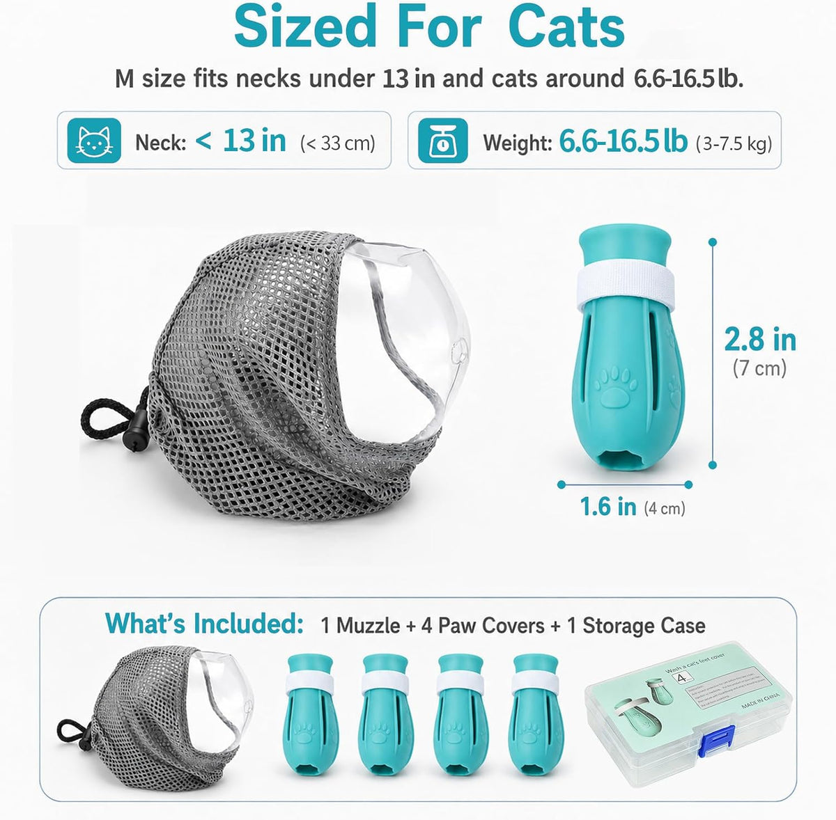 Adjustable Cat Muzzle, Breathable TPU + 4 Anti-Scratch Gloves for Grooming
