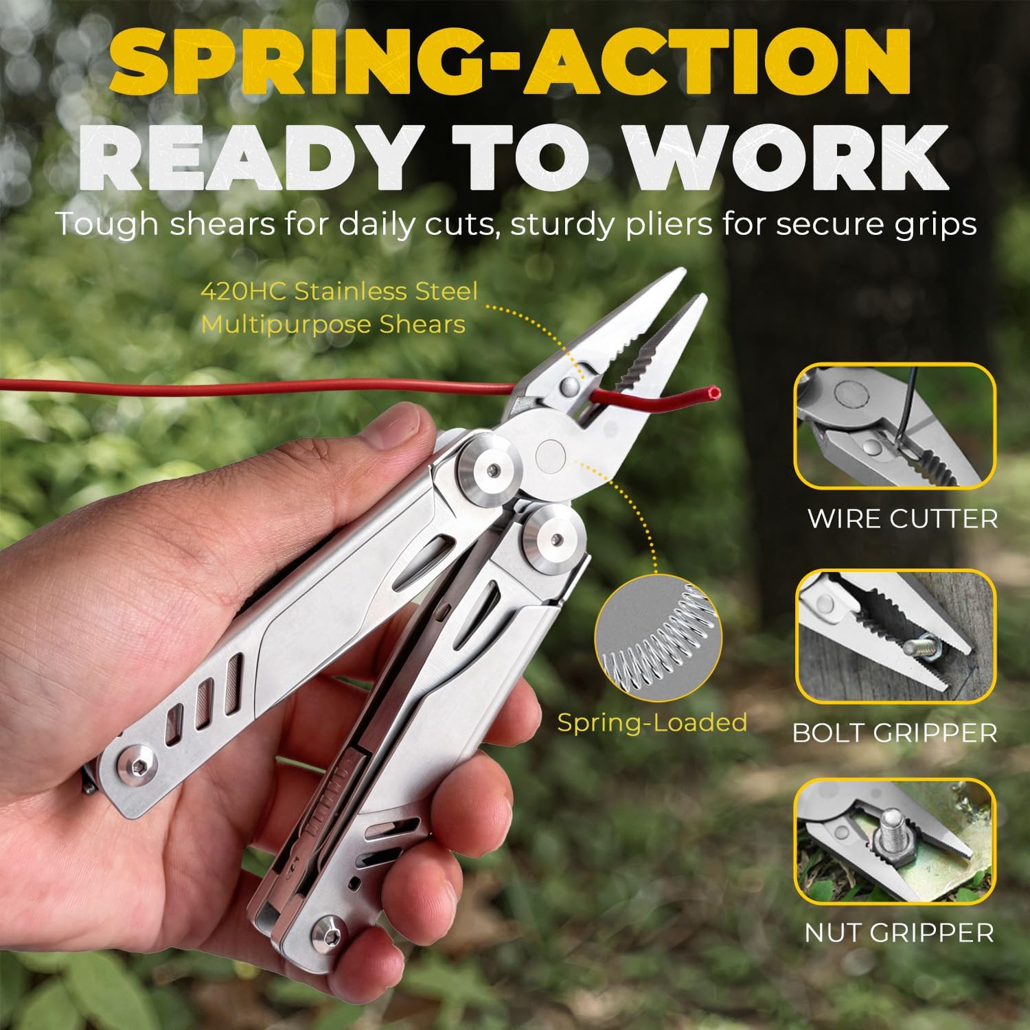 21-in-1 Multitool Pliers with Pocket Knife, Saws, Scissors & Clip | Stainless Steel, Self-Locking, Spring-Loaded