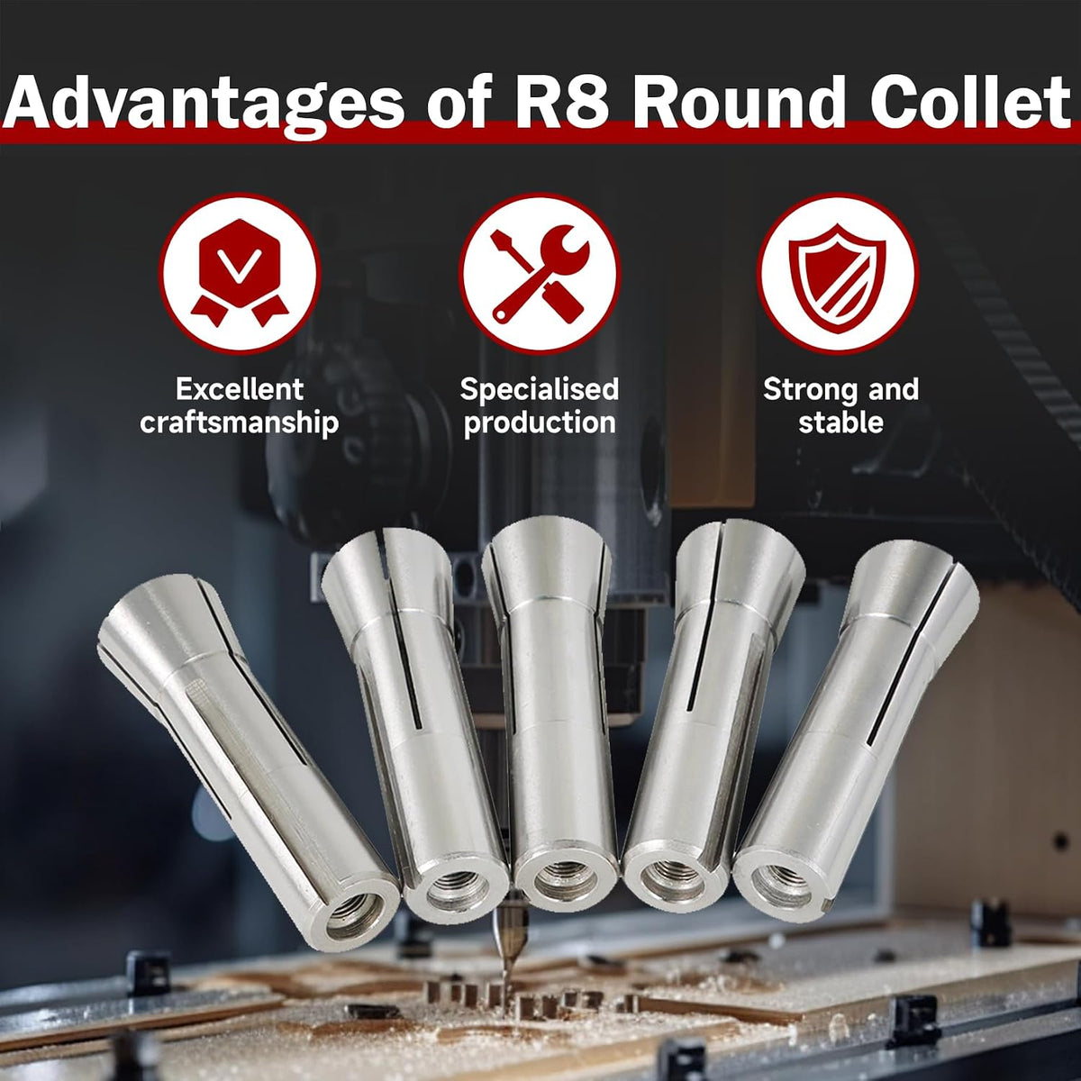 findmall R8 3-20MM Round Collet Set 10Pcs Turning Facing Holder