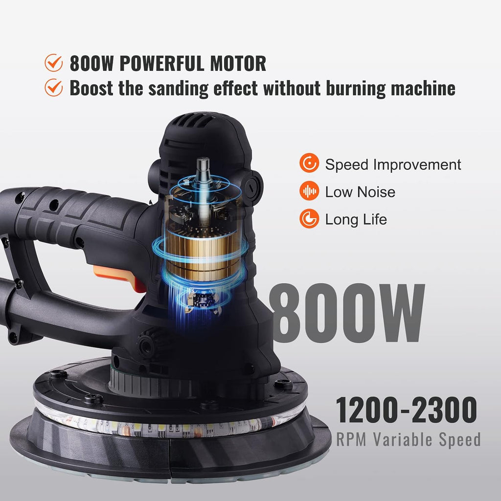 Drywall Sander, 800W Electric Sander with 12 Sanding Discs, Variable Speed 1200-2300 RPM Wall Sander with Automatic