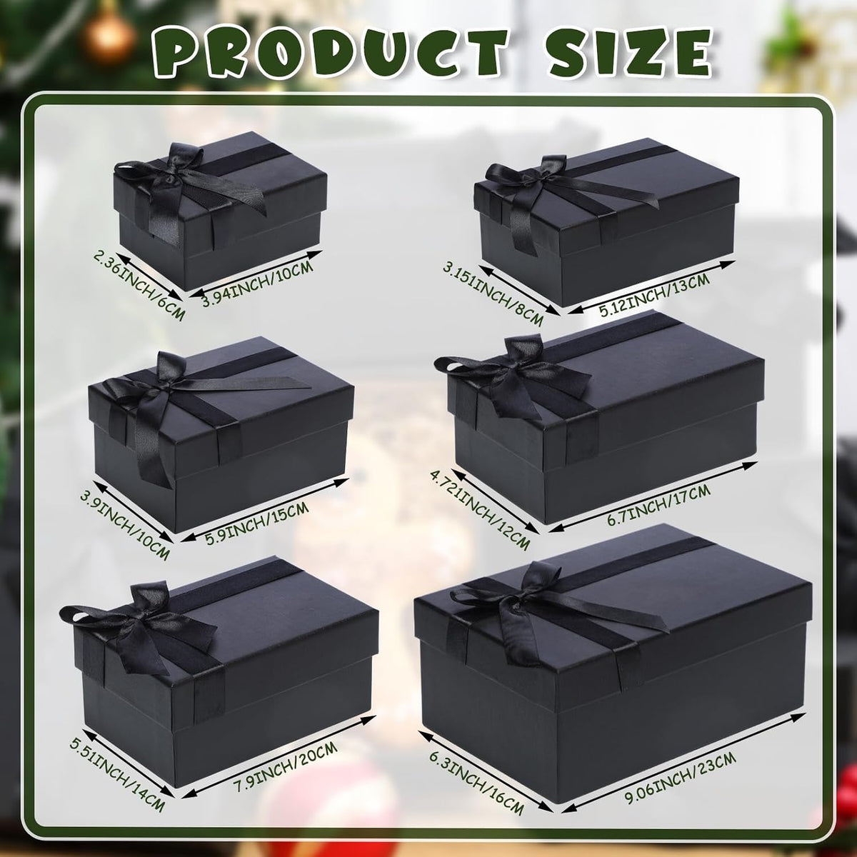 6 Pcs Christmas Nesting Gift Box, Elegant Style, Black